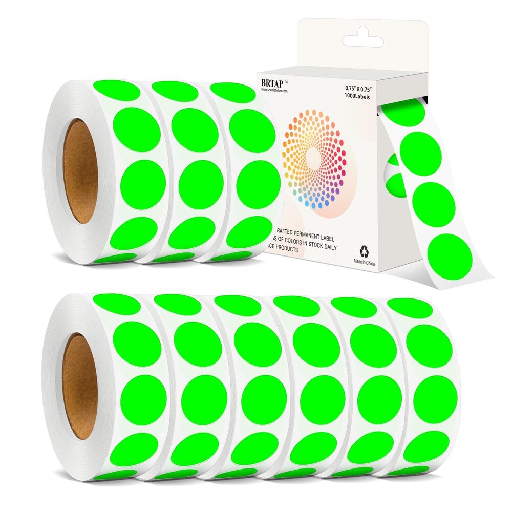 1911 3/4 Inch Round Color Coding Labels - 10 Rolls, 10000 Dots - Permanent